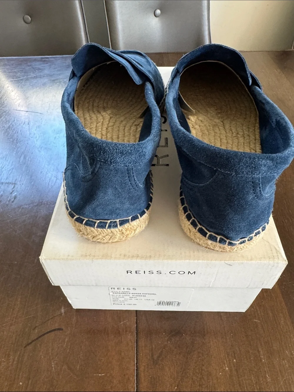 Reiss Navy Suede Penny Loafers with Espadrille Sole